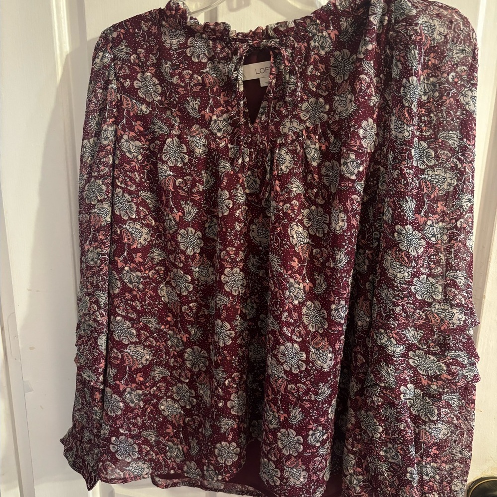 LOFT Burgundy Floral Blouse